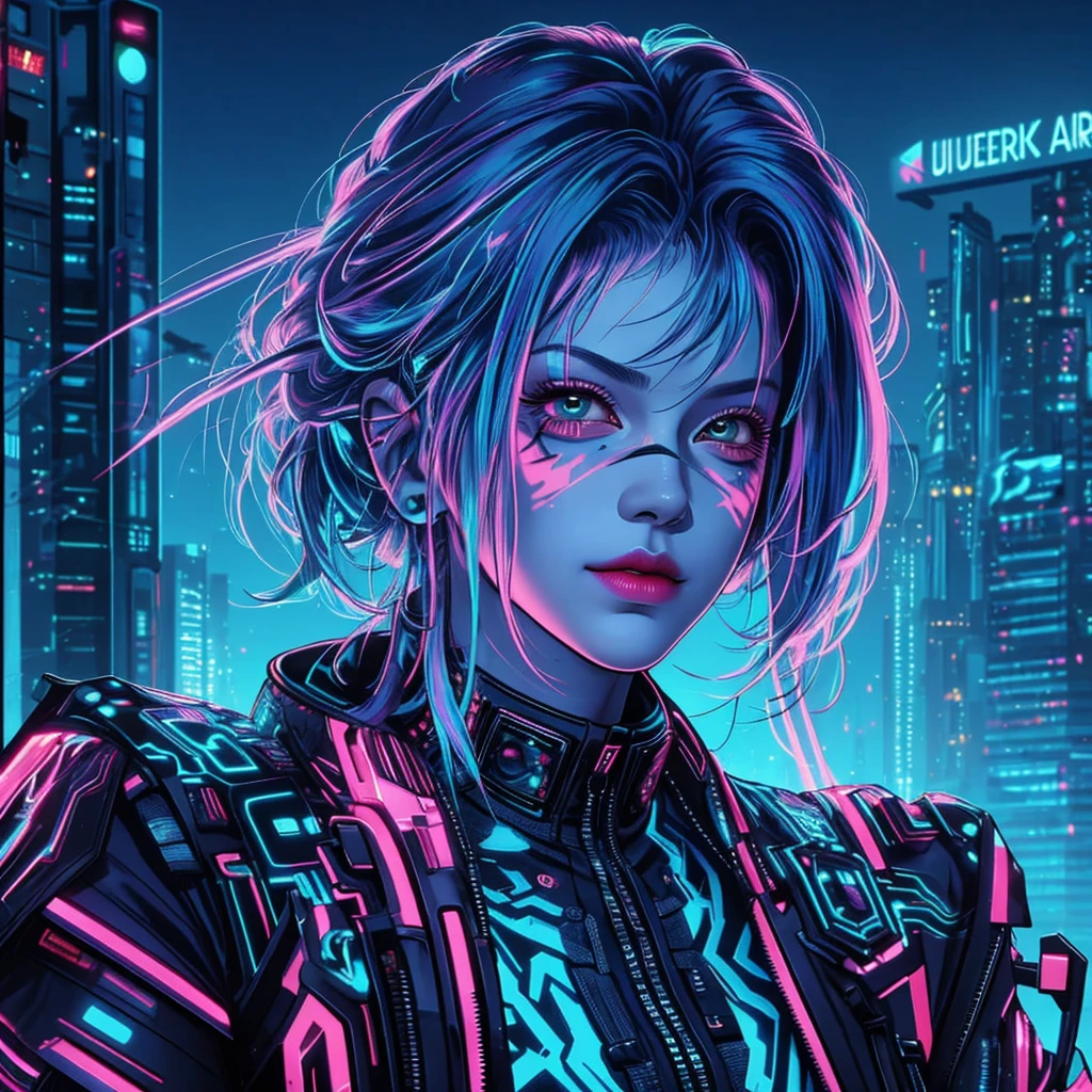 there is a woman with blue hair and a jacket, hyper-realistic cyberpunk style, realistic art style, Retrato ciberpunk, 🤤 portrait of , cyberpunk artstyle, cyberpunk anime digital art, Retrato de RossDraws, garota cyberpunk sonhadora, the cyberpunk portrait of , portrait of cg society, cyberpunk style , hyper realist, realism art style, photorealistic art style, rossdraws pastel vibrante, smiling, shorth hair, 8k resolution
