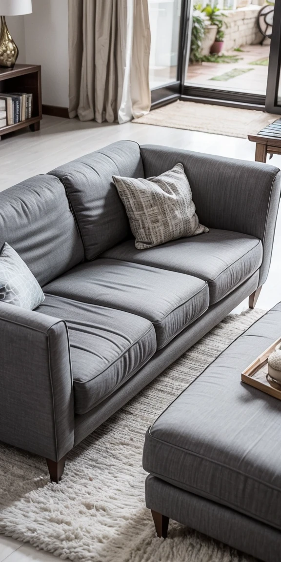 Diwan-Sofa: Lean elegantly on an ottoman sofa, with one leg raised.
