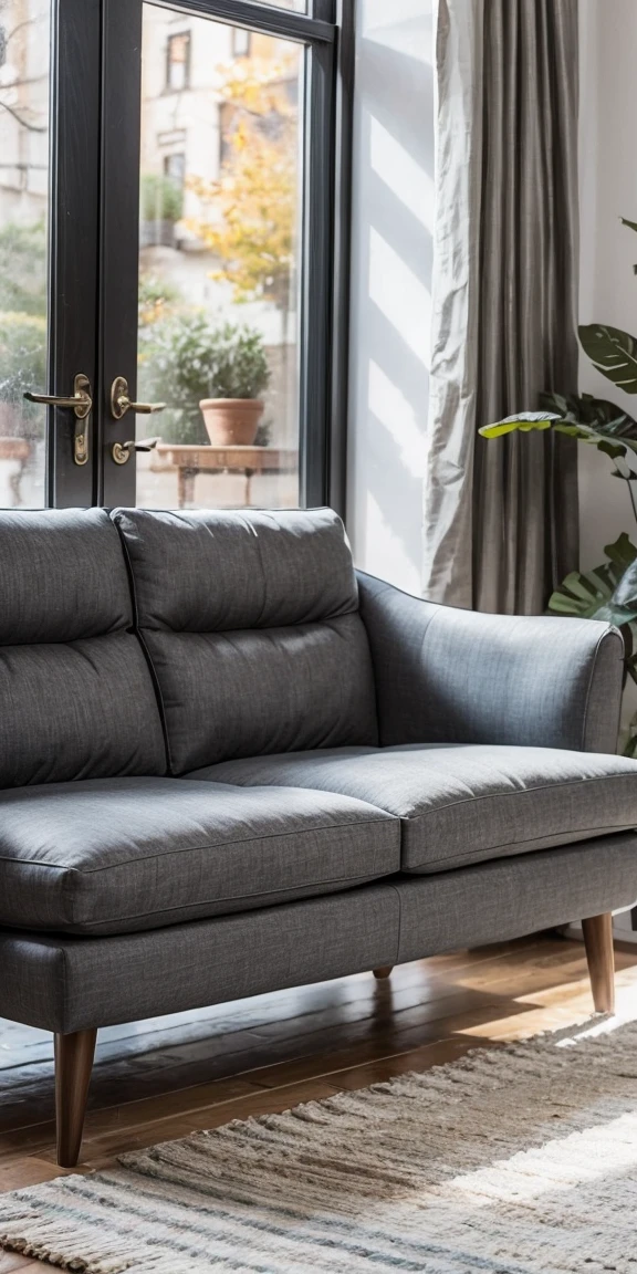 Diwan-Sofa: Lean elegantly on an ottoman sofa, with one leg raised.