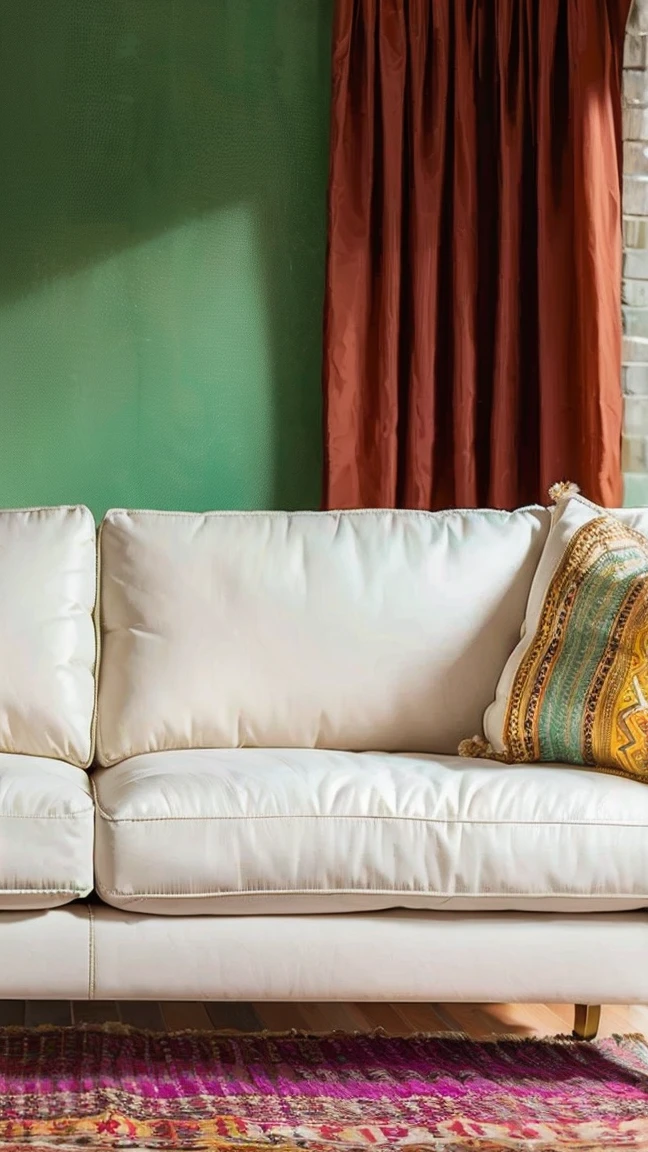 Diwan-Sofa: Lean elegantly on an ottoman sofa, with one leg raised.