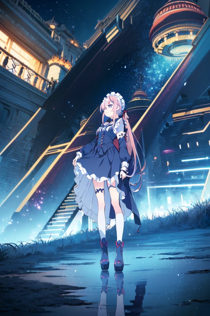 [(cathedral background:1.4)::5],original,(illustration:1.1),(best quality),(masterpiece:1.1),(extremely detailed CG unity 8k wallpaper:1.1), (colorful:0.9),(mid shot:0.95),(full body:1.5),Dynamic angle,(solo:1.2), (girl),((adult)), (detailed beautiful eyes:1.15), (beautiful face:1.15), (glowing red eyes:1.25////),((medium hair)),((split-color hair , red hair , light blue hair)),(high twintails),(chignon),(+perfect hand+:1.21),(Draw an illustration of a gothic girl),(Religious),(slender),(is wearing boots on her feet),((is wearing white maid clothes)),(furious), Lace Off-shoulder lolita fashion,beautiful slender woman,high twintails,full body,mini skirt,((split-color hair , red hair , light blue hair)),