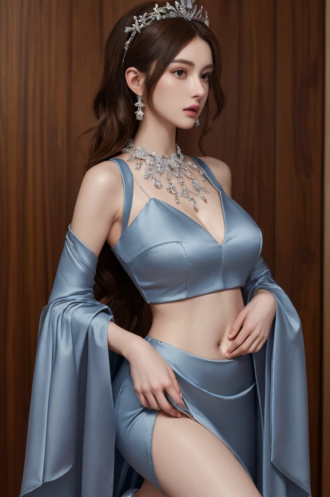 small tits、tiny chest、Slimed、skiny、beauty legs、Fat free belly、Gorgeous off-the-shoulder dresses、Luxurious necklace、A bracelet