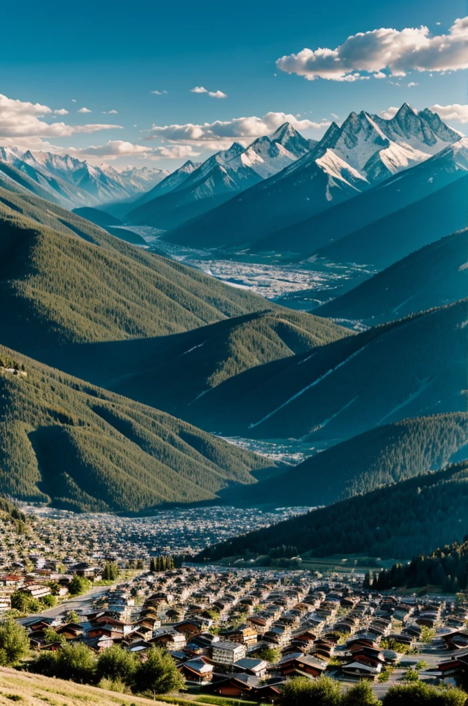 town surrounded by mountains 