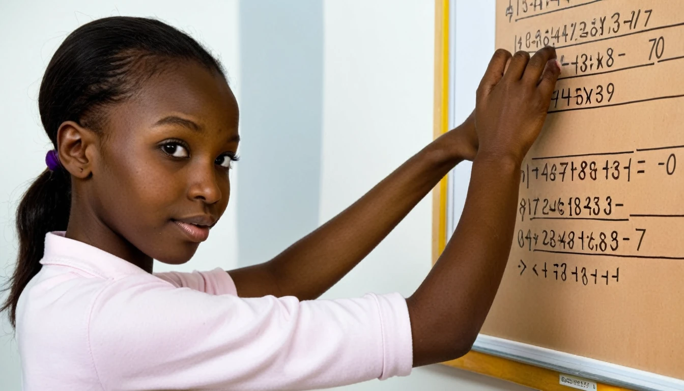 Young African girl writing on a board with a marker