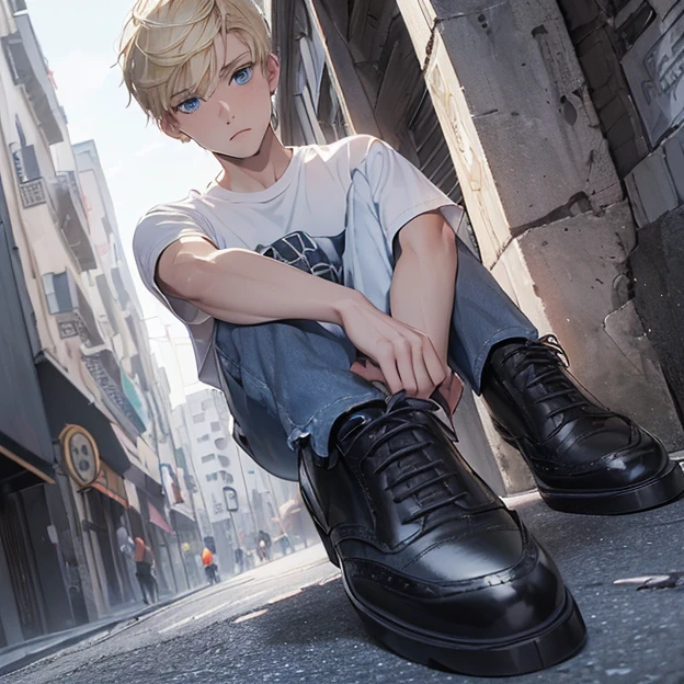 (master piece, best high quality image, very good detailed image, very good detailed character, very good detailed background, very detailed textures, carefully detailed and textures, charactercalone)
{{((1:character: 17 years old blonde boy, (fair skin, light-blue eyes, short blonde hair, sad face, reserved demeanor), (white t-shirt, blue jeans, black shoes), (cludy sky, moder buenos aires-argentina city))}}