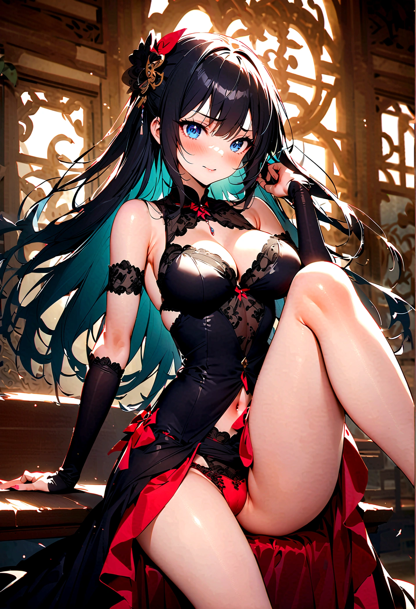 Ultimate Douluo Lan Xuanyu sexy evening dress,Lace hollow transparent camisole underwear,dark,Nervous fun,sit,Lan Xuanyu women's clothing golden dragon princess,dark晚礼服高跟鞋,Sexy lace front split legs,Sexy Princess