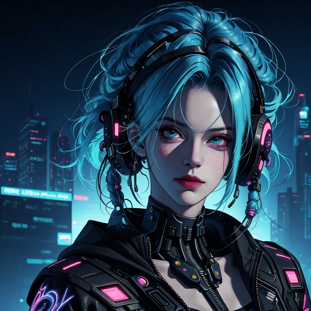 there is a woman with blue hair and a jacket, hyper-realistic cyberpunk style, realistic art style, Retrato ciberpunk, 🤤 portrait of , cyberpunk artstyle, cyberpunk anime digital art, Retrato de RossDraws, garota cyberpunk sonhadora, the cyberpunk portrait of , portrait of cg society, cyberpunk style , hyper realist, realism art style, photorealistic art style, rossdraws pastel vibrante, smiling, short undercut hair style, beautiful hair with shine