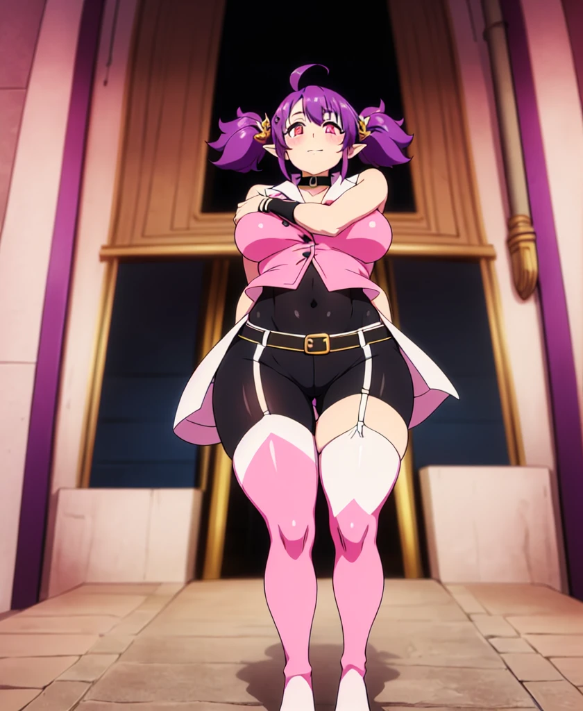 1 girl,((Magical Girl 1.5)), slender body,(beautiful girl),clavicle, (dark purple hair), ((ponytail 1.2)) , ribbon, Haigre Pose, empty eyes, Eyes glowing purple, No expression, absurd, big breasts, 全身shape, (highest quality、4k、8k、High resolution、must have:1.2)、Super detailed、(reality、reality的なです、reality的な:1.37)、ticker、hyper hd、studio lighting、ultra definition paint、sharp focus、Physically based rendering、extreme details、Professional specifications、vibrancy and color、blurry、sports portrait、landscape、horror style、anime big breasts、SF、photograph、concept artist、five fingers, perfect body, {{{masterpiece}}}, {{{highest quality}}}, {{Super detailed}}, {shape}, {{very delicate and beautiful}},Improved cost performance、all roles、Canon 5D MK4でphotograph、sprinkle、photograph,