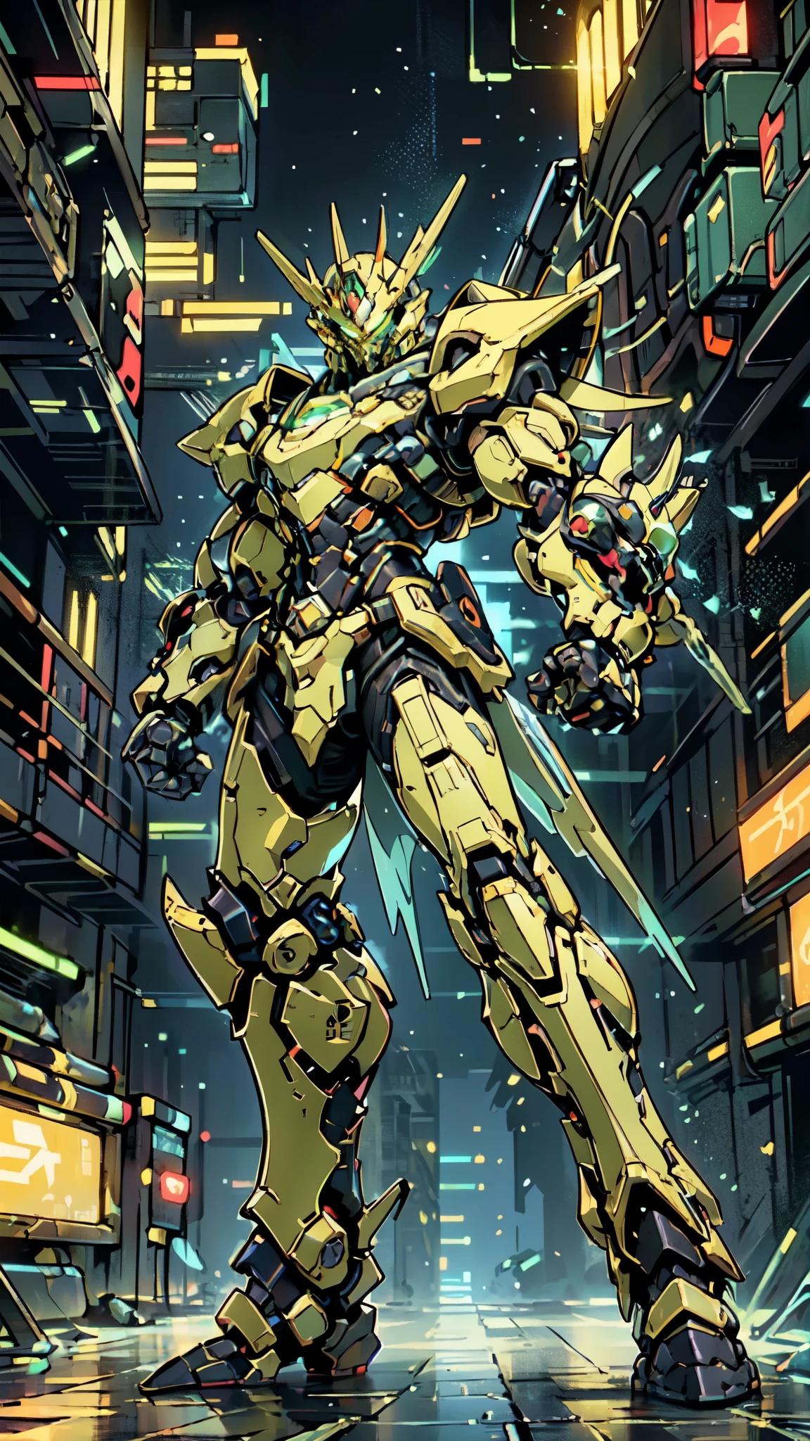 (masterpiece:1.5, best quality:1.5, extremely delicate:1.5, perspective:1.5, foreshortening:1.5, dynamic angle:1.5), a man wearing a full-face helmet, a fantasy-style biotech armored combat suit, green eyes, (a composite layered chest armor), fully enclosed shoulder guards, matching arm and leg guards, the belt is adorned with neon circuitry, (the color scheme is primarily black glow with green and red accents), the design balances heavy with agility, a high-tech bio-mecha armor, (Armor Concept Inspired by neon Cyberpunk, stand on the top of a skyscraper in a futuristic sci-fi city), this character embodies a finely crafted fantasy-surreal style armored hero in anime style, exquisite and mature manga art style, (battle damage, element, plasma, energy, the armor glows), ((male:1.5)), metallic, high definition, highres, ultra-detailed, ultra-fine painting, professional, perfect body proportions, golden ratio, anatomically correct, symmetrical face, extremely detailed eyes and face, high quality eyes, creativity, RAW photo, UHD, 32k, Natural light, cinematic lighting, masterpiece-anatomy-perfect
