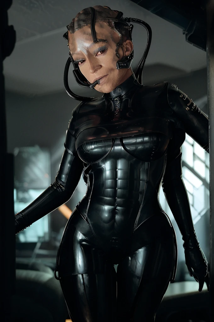 (tawny newsome:1.2), (black skin:1.2), (liquid metal girl full body
sttldunf uniform:1.2), (Liquid Metal sttldunf uniform:1.2) being assimilated by Borg, robotic,
ballgag, leather catsuit, belt, lying, prisoner, (best quality,4k,8k,highres,masterpiece:1.2),ultra-detailed,(realistic,photorealistic,photo-realistic:1.37),dark moody lighting,dramatic chiaroscuro,cinematic, (portrait:1.2)