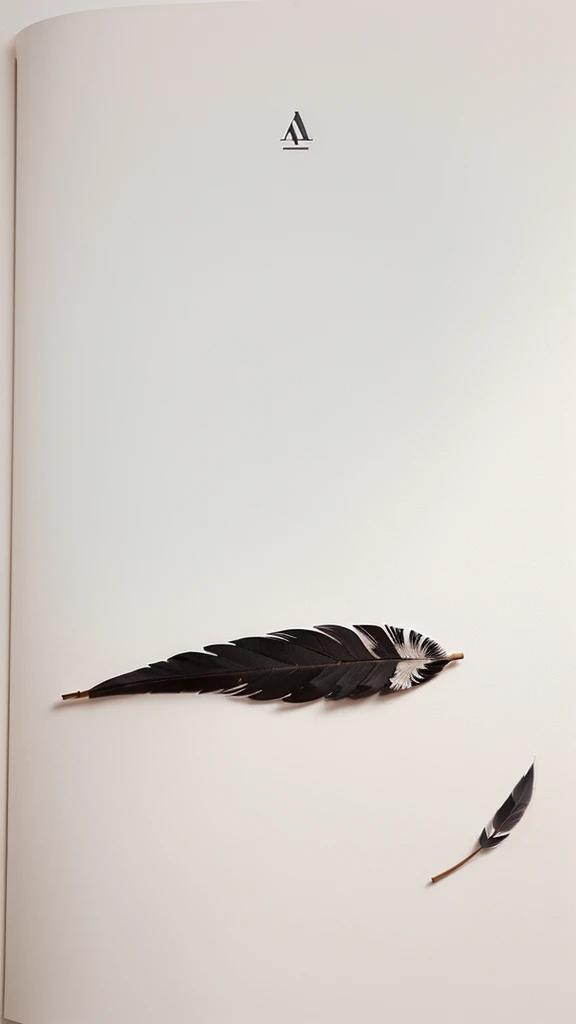 A minimal, modern, simple, cinematic logotype for the brand “Penamemoria". The logotype must be a simple, magical feather and a boy playing acoustic guitar. The logo must convey a sense of music, stories and dreams. Logo design impressed on a book cover. Minimalistic logo