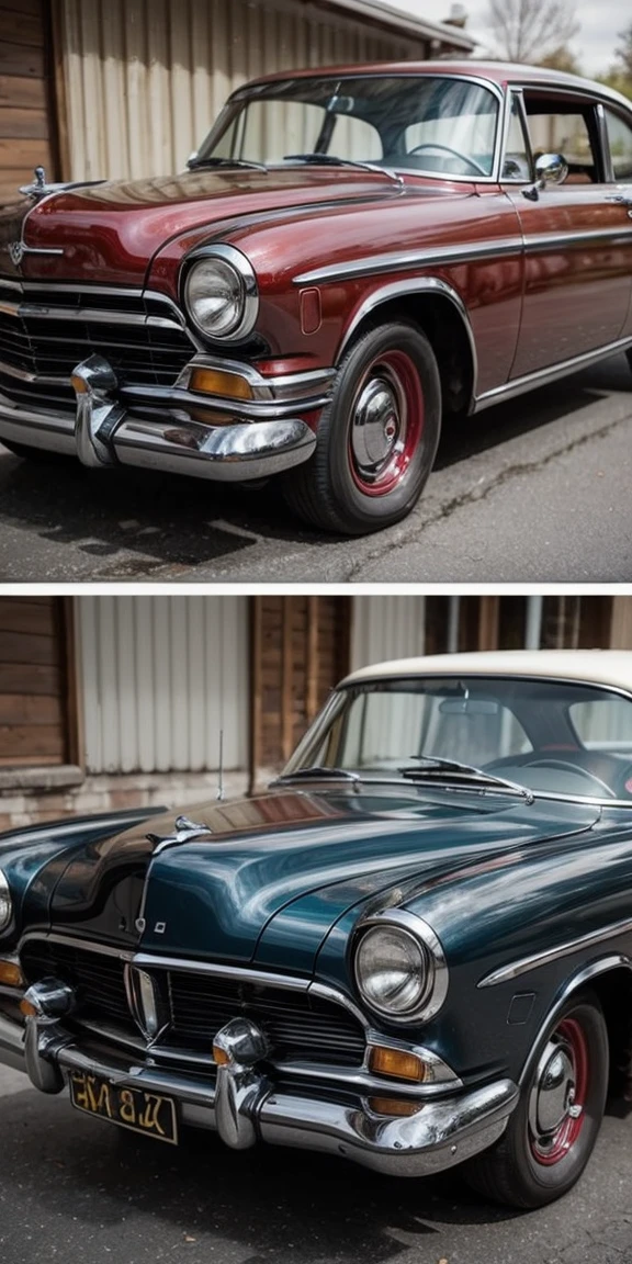 Vintage Car: Lean sensually over the hood of an old car.