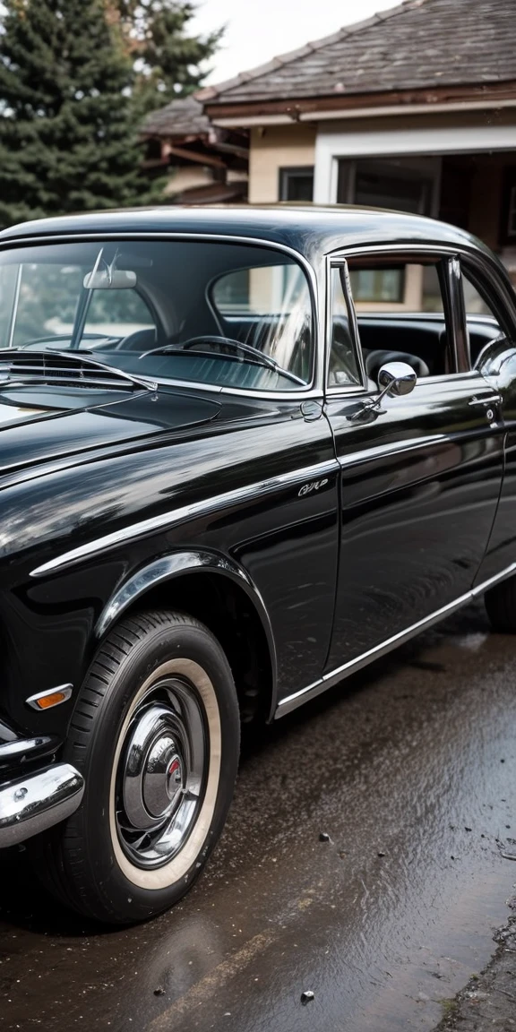 Vintage Car: Lean sensually over the hood of an old car.