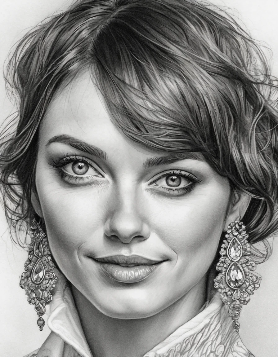 a drawing of a woman with short hair and earrings, detailed beauty portrait, detailed beautiful portrait, realistic pencil drawing, extremely detailed woman, elegant digital painting, detailed woman, detailed illustration portrait, epic portrait illustration, stunning drawing, beautiful drawing style, beautiful beautiful digital art, Bela arte UHD 4K, realistic sketch, elegant drawing, high quality sketch art