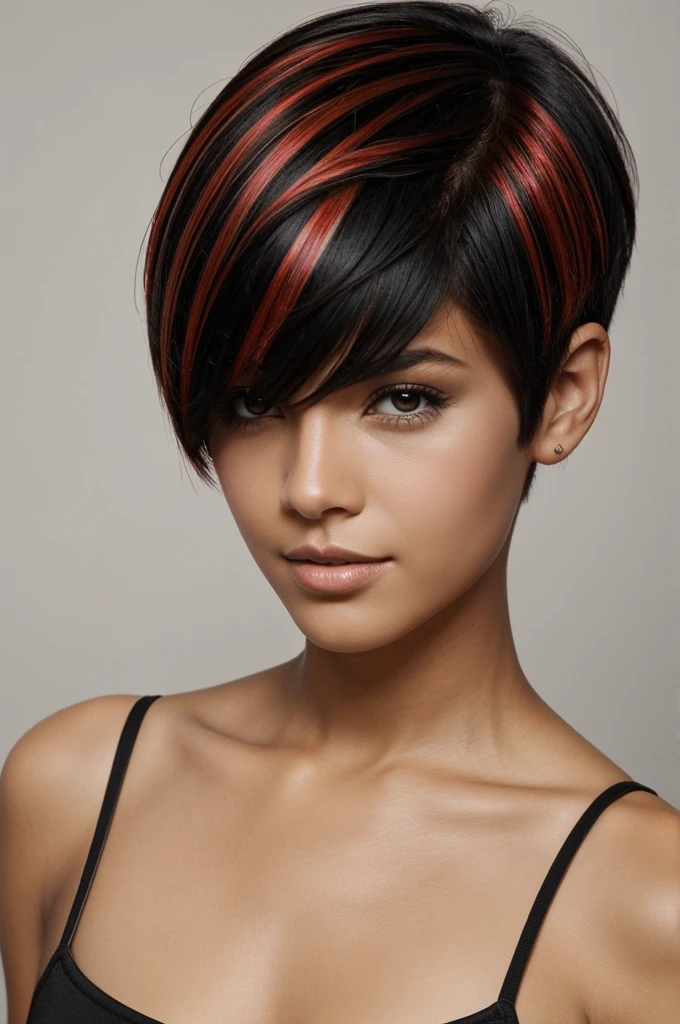 short black tomboy hair with red highlights