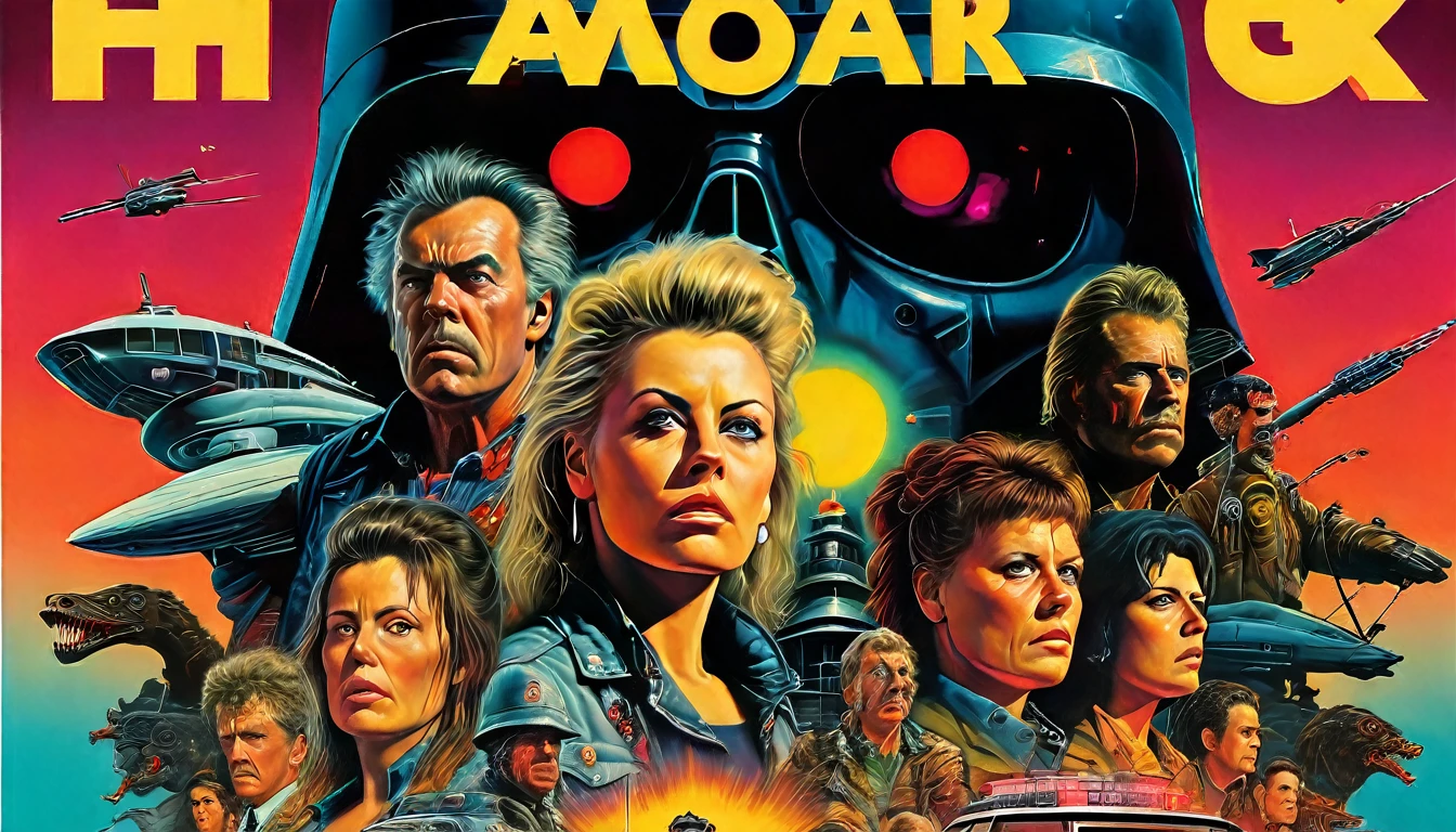 (in medium full shot:2.1), characters from Galaxy of Terror, inspired by Ed Emshwiller and Heavy Metal Magazine, Cyberpunk apocalypse in chaotic world, stalenhag, metal album cover, gwar, flying pterosaur, monsters and robots, wayne barlowe pierre pellegrini, retro sci fi, movie poster promo, ultra detailed, complex, sharp focus, object texture, studio photo, intricate details, highly detailed, Real Photo style, hyper-realistic, high dynamic range, rich colors, realistic textures, 8K uhd, high color depth, Nikon D 850, Kodak 400 port, fujifilm XT, (cinematic:2.2)
