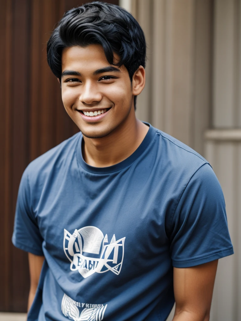 A young man of 24 with black hair smiling at the camera.