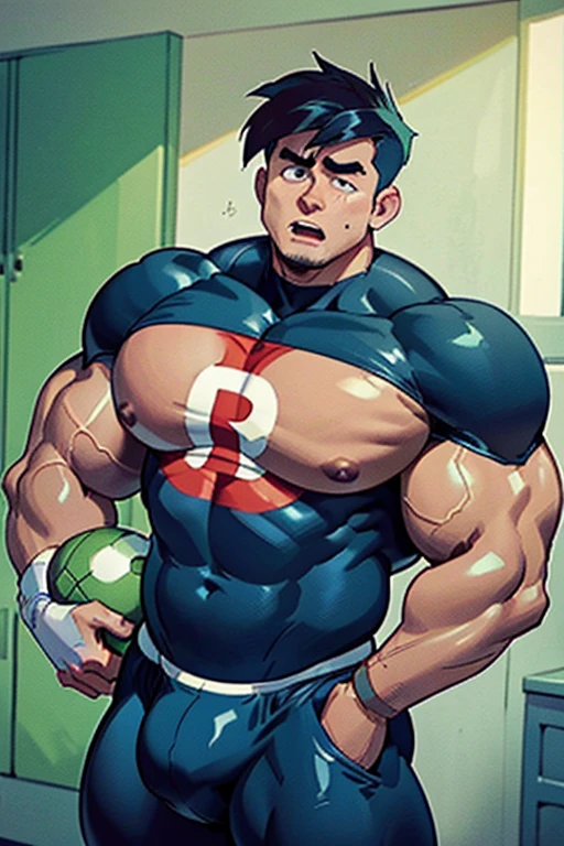 Danny Phantom and Dash Baxter, football field, ghost, hypnosis, jock, conversion, locker room hallway, hyper muscles, jockstrap, bro, meathead, hypnotized, brainwashed, brainwashing, big dumb jock, football. Glowing blue eyes. Hyper crotch bulge. Massive bulging crotch. Big balls. Big biceps. Big triceps. Big traps. Broad shoulders. Big meaty pecs. Big thighs. Thick glutes. Hyper muscles. crew cut. Football team assimilation. Well endowed. Clothes turning into Casper High School football uniform. Danny Fenton looks shocked and gradually transitions to a dull vapid expression instead as his eyes glow. Fellow football players lay gloved hands on his shoulder pads. "Gah! What happened to me? I look like a—! Like a ... BIG ... DUMB ... JOCK...." Open mouth. Blank stare. Touching a swollen crotch. digital painting. Very detailed. Vapid stare. Dumber and dumber. Brain drain. Dash Baxter smirks and says, "That's because that is what you are now, Fenton. You're gonna be just like us. And you're gonna love every minute of it." Danny replies, "Love ... being ... a jock.... Big ... dumb ... studly ... football jock.... Must protect the Quarterback.... Must ... protect ... Dash...." Dash Baxter smirks. "That's right, Fenton. Good jock."