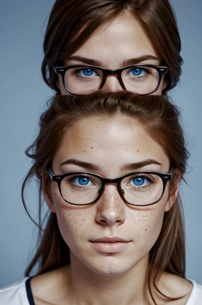 a character, rubio, blue-eyed, With glasses, of freckles, and with a submissive face