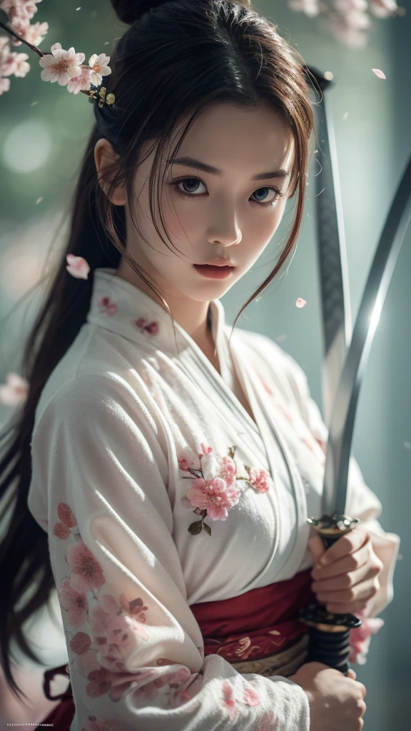 Sword Sakura,upper_body,1girl,weapon,sword,black hair,petals,cherry blossoms,long hair,chinese clothes,blurry,hair bun,hair ornament,holding weapon,looking at viewer,holding sword,holding,long sleeves,facial mark,single hair bun,flower,
best quality,masterpiece,illustration,an extremely delicate and beautiful,CG,unity,8k wallpaper,Amazing,finely detail,masterpiece,official art,extremely detailed CG unity 8k wallpaper,incredibly absurdres,huge filesize,ultra-detailed,highres,extremely detailed,beautiful detailed girl,realistic,