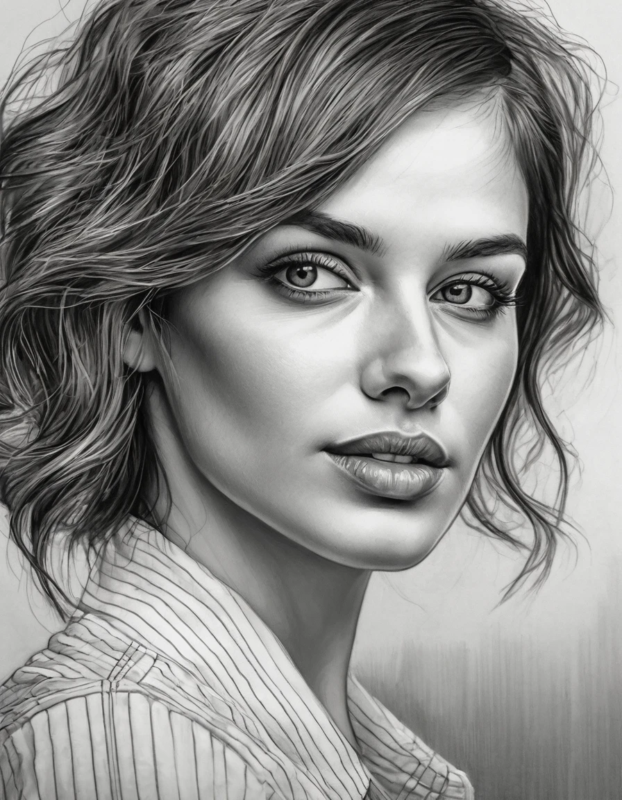 a drawing of a woman with short hair and hoop earrings, detailed beauty portrait, detailed beautiful portrait, realistic pencil drawing, extremely detailed woman, elegant digital painting, detailed woman, detailed illustration portrait, epic portrait illustration, stunning drawing, beautiful drawing style, beautiful beautiful digital art, Bela arte UHD 4K, realistic sketch, elegant drawing, high quality sketch art