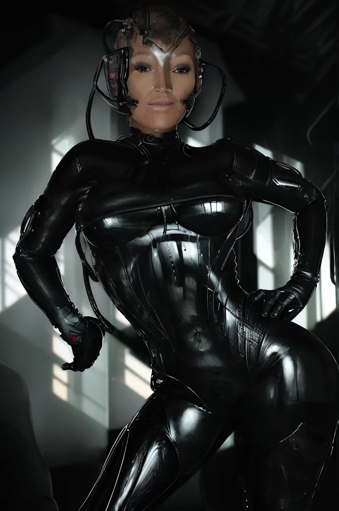 (tawny newsome:1.2), (black skin:1.2), (liquid metal girl full body
sttldunf uniform:1.2), (Liquid Metal sttldunf uniform:1.2) being assimilated by Borg, robotic,
ballgag, leather catsuit, belt, lying, prisoner, (best quality,4k,8k,highres,masterpiece:1.2),ultra-detailed,(realistic,photorealistic,photo-realistic:1.37),dark moody lighting,dramatic chiaroscuro,cinematic, (portrait:1.2)