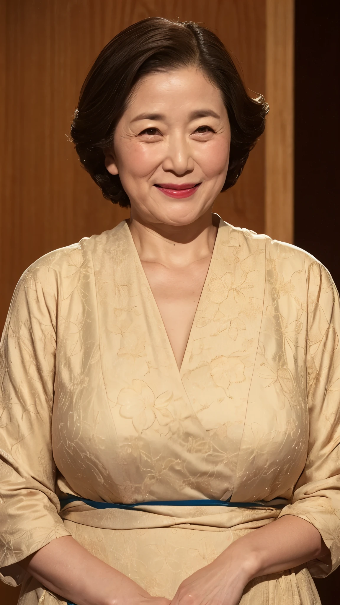 Kawase Hasui, Japanese painting gravure, senior citizen, Draw lips correctly, Red lipstick, From the chest up, 16K, Highest quality, Very detailed, Realistic, Very detailed肌, Perfect Anatomy, (Japanese), (alone), 100 years old, Large Breasts, Mature female politician, Glamour, sexy, Chromo White Skin, View your audience,
