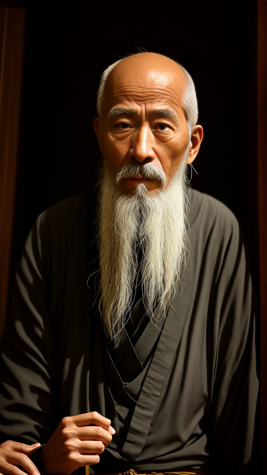 with a long beard,There was an Araffard man in the library, Sharp gaze,Emaciated face,The realistic skin is inspired by Wu Daozi, Taoist, Wise old man, Taoist master, Inspired by Hu Zaobin, author:Cheng Zhengkui, inspired by Li Gonglin, author:Li Meishu, ancient japanese monk, An old man, inspired by Li Zai