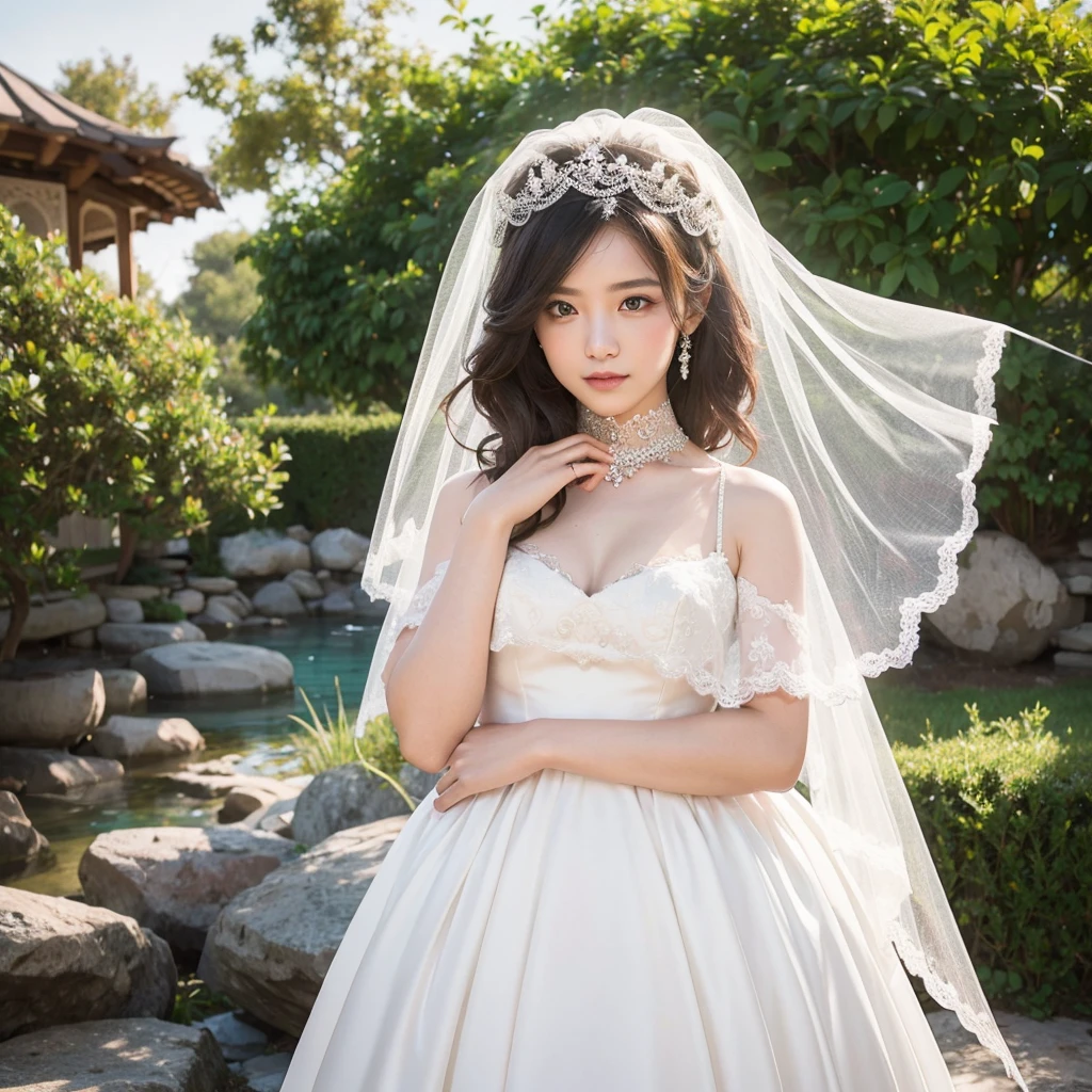 1 girl, wearing a wedding dress, veil covering her hair, wedding photography, pre wedding, unique concept