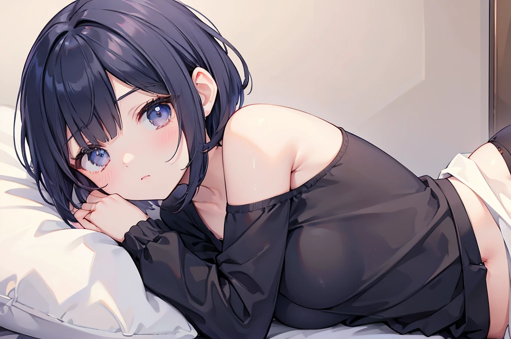 Photorealistic、Highest quality、Highest Resolution、Highest quality、8K、One beautiful woman、Bob Cut Hair、good morning、sleepy、In bed、Looks sleepy、