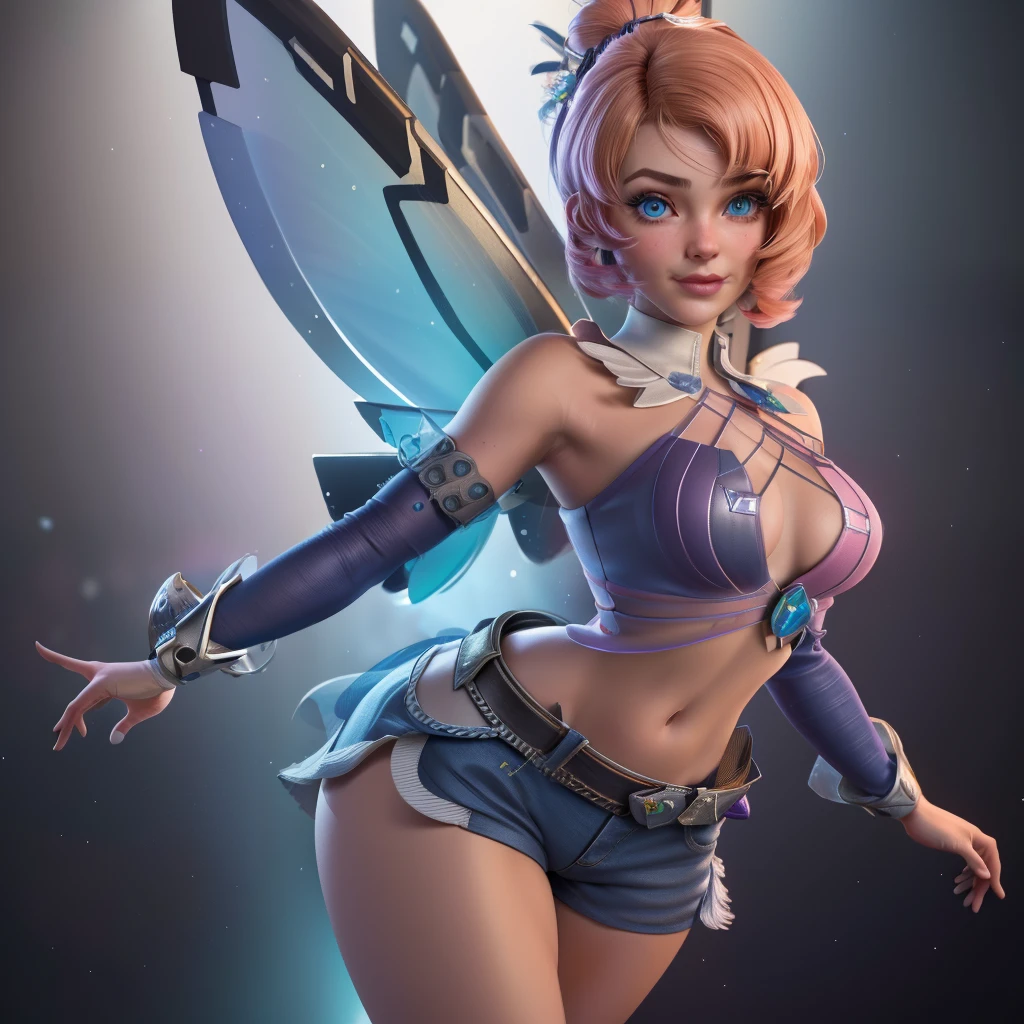 (TinkerWaifu:1), smile, sexy pose, cute, looking at the viewer, thick thighs, single bun, short hair, (short dolphin shorts:1), (fairy wings), standing, (focus on breasts:1.2), from above, (realistic: 1.2), (realism), (masterpiece: 1.2), (best quality), (ultra detailed), (8k, 4k, complex),(full body photo: 1),(cowboy photo:1.2), (85mm), light particles, lighting, (highly detailed:1.2),(detailed face:1.2), (gradients), sfw, colorful,(detailed eyes:1.2), (detailed ladscape, inside a glass jar :1.2),(detailed background),detailed landscape, (dynamic angle:1.2), (dynamic posture:1.2), (rule of terceira_composição:1.3), (line of action:1.2), general plan, daylight, soil,