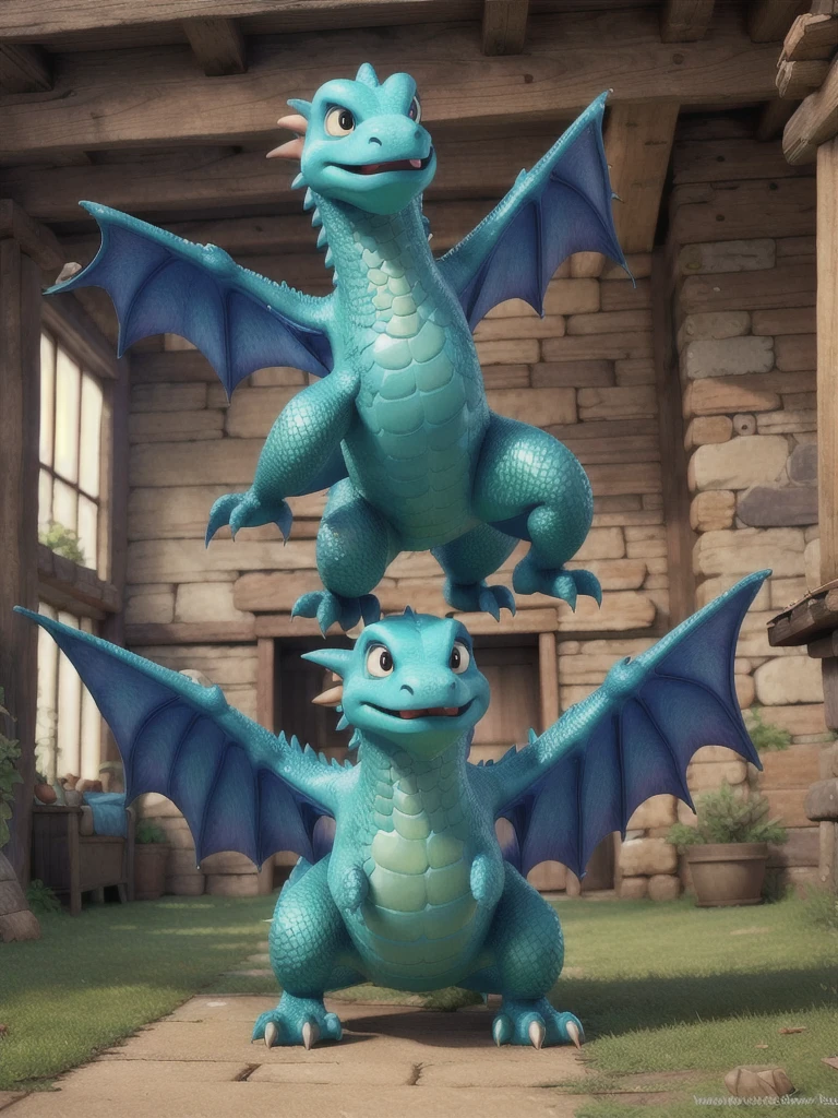 Lazy green old gigant dragon flying