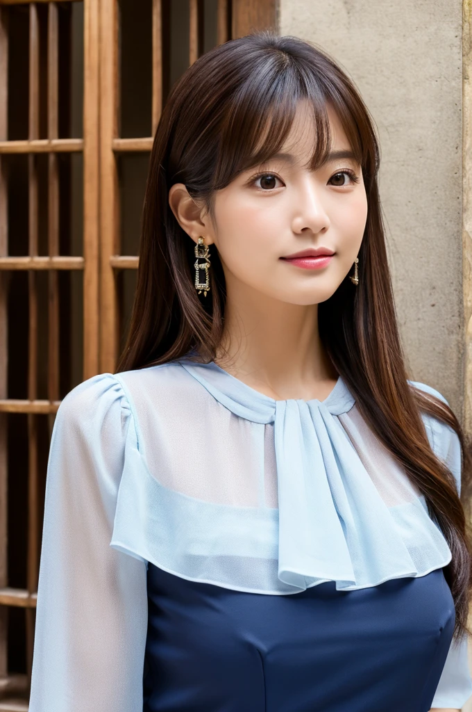 ((Highest quality)), ((masterpiece)), (detailed),Perfect Face,Japanese,Fair skin,Upper Body,Long Hair,Women's Ana Style,blouse,Mature Woman