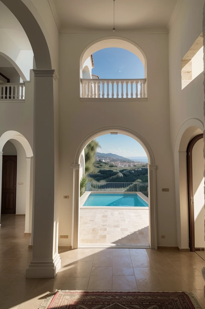 House, italian architecture, two floors, With pool, Neutral colors, view to the Mediterranean coast