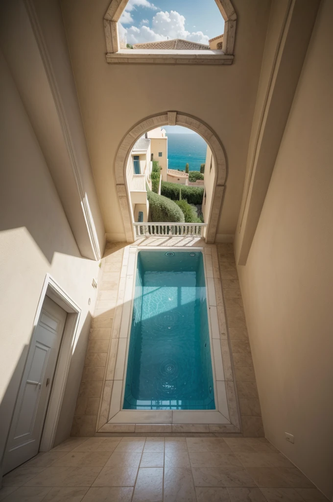 House, italian architecture, two floors, With pool, Neutral colors, view to the Mediterranean coast
