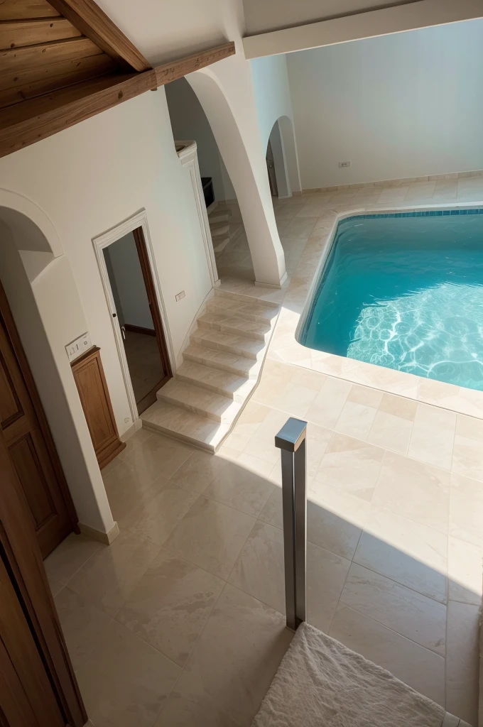 House, italian architecture, two floors, With pool, Neutral colors, view to the Mediterranean coast, (((Full view)))