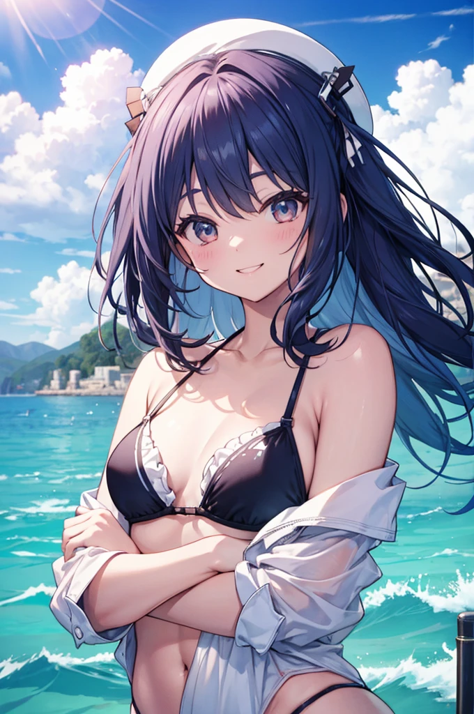 Swimwear、Concept Art、masterpiece、smile、Upper Body、high resolution、Waterfront、Get excited