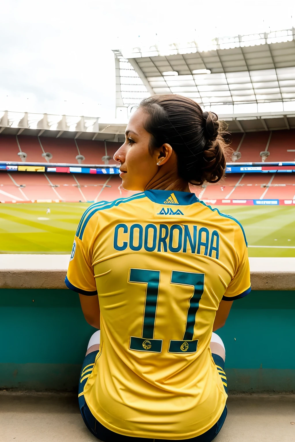 Disney girl in the stadium with the Colombia shirt on and the back says Lu and the number 6