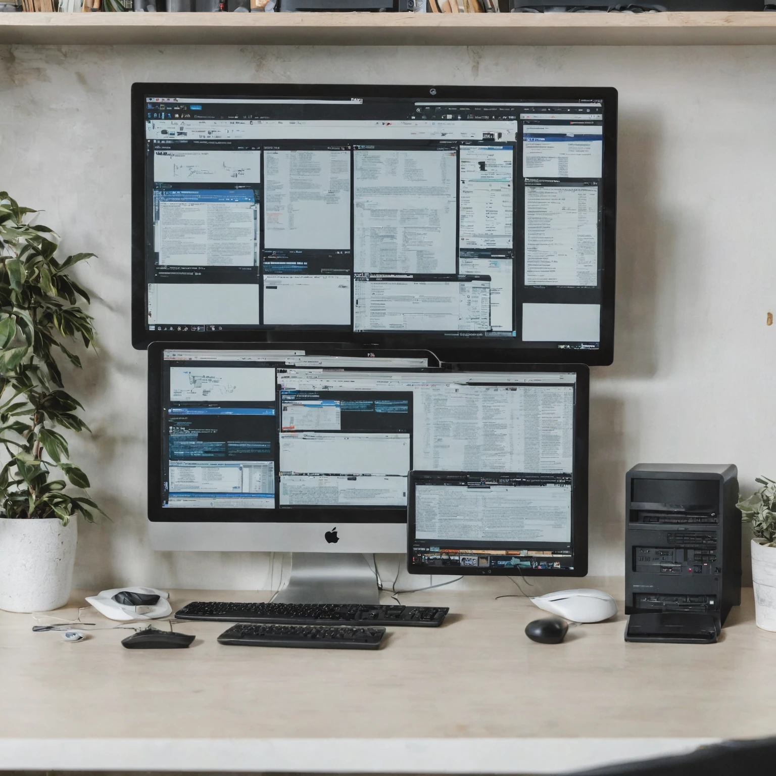 Create an image of a data analyst working on a computer with multiple screens, displaying complex graphics, dashboards and data visualizations. No fundo, there should be a wall of screens showing big data visualizations. The image should convey the idea of actionable insights and data-driven decisions.