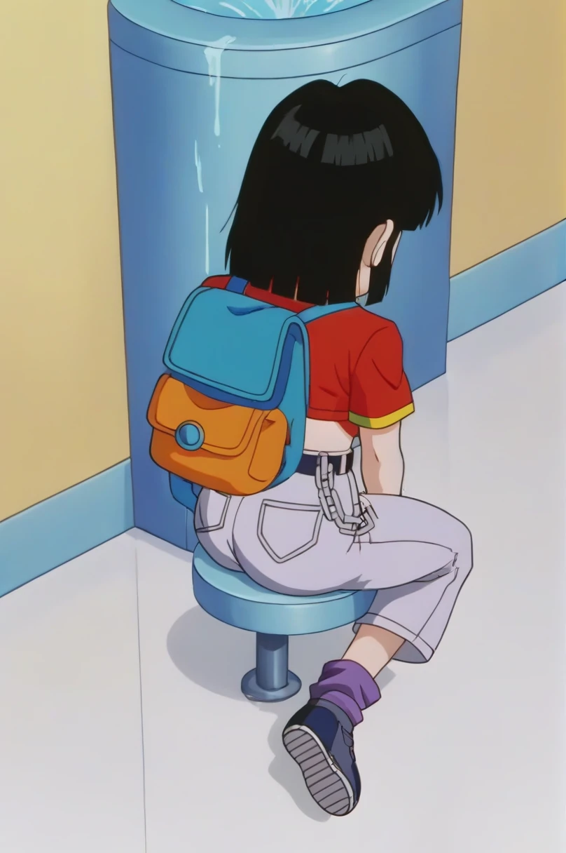 fountain_cheered up, score_9, score_8_above, score_7_above, cheered up screencap,8k, absurd resolution,
Pan \(Dragon Ball\), 1 girl, Alone, short hair, hits, black fur, session, whole body, black eyes, chain, crossed arms, crossed legs, denim, Red shirt, orange scarf, retro artStyle, female, Waist bag, purple tights, Shoe soles, v shaped eyebrows, from below, rock, diaphragm, clavicle, 1990s \(Style\),showing buttocks, sexy body, naked, NSFW, unclothed, medium breasts, mostrando medium breasts
