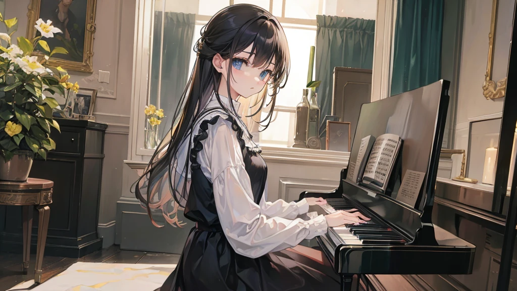 ((Highest quality)), ((masterpiece)), (detailed),Piano Quiet Night