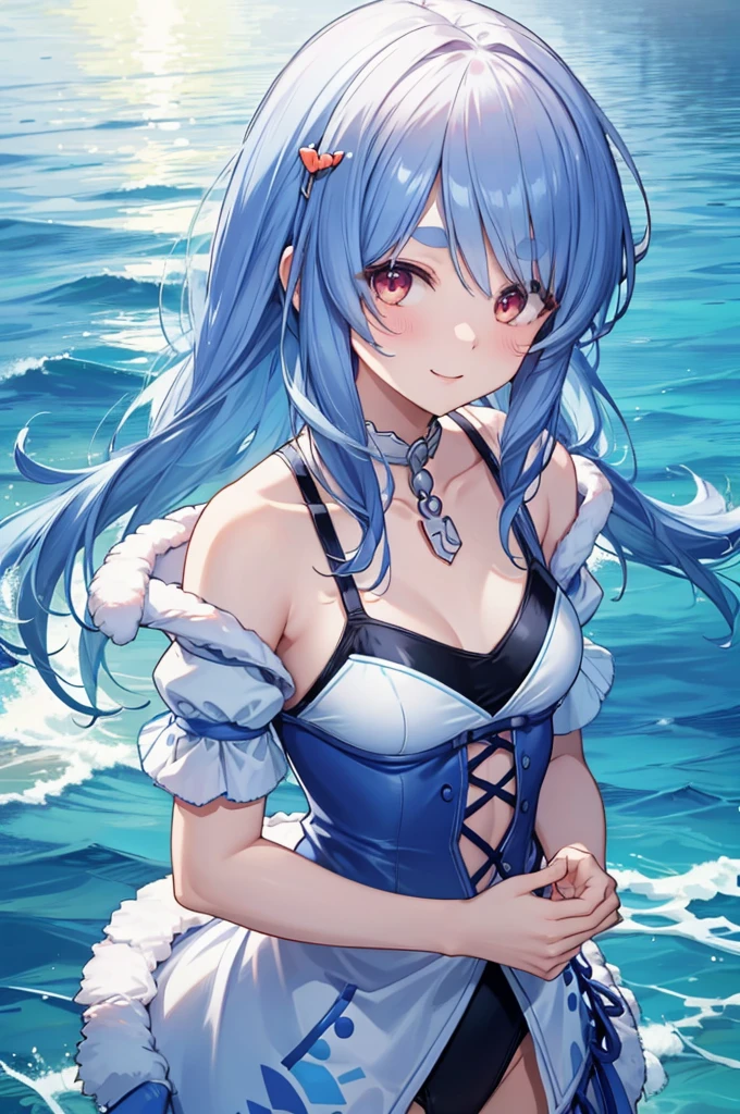Swimwear、Concept Art、masterpiece、smile、Upper Body、high resolution、Playing in the sea、Shot from above