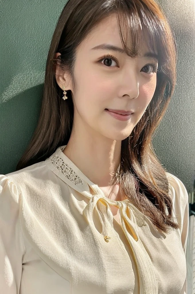 ((Highest quality)), ((masterpiece)), (detailed),Perfect Face,Japanese,Fair skin,Upper Body,Long Hair,Women's Ana Style,blouse,Mature Woman