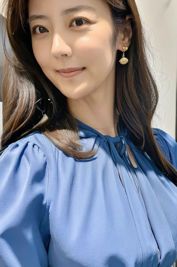 ((Highest quality)), ((masterpiece)), (detailed),Perfect Face,Japanese,Fair skin,Upper Body,Long Hair,Women's Ana Style,blouse,Mature Woman