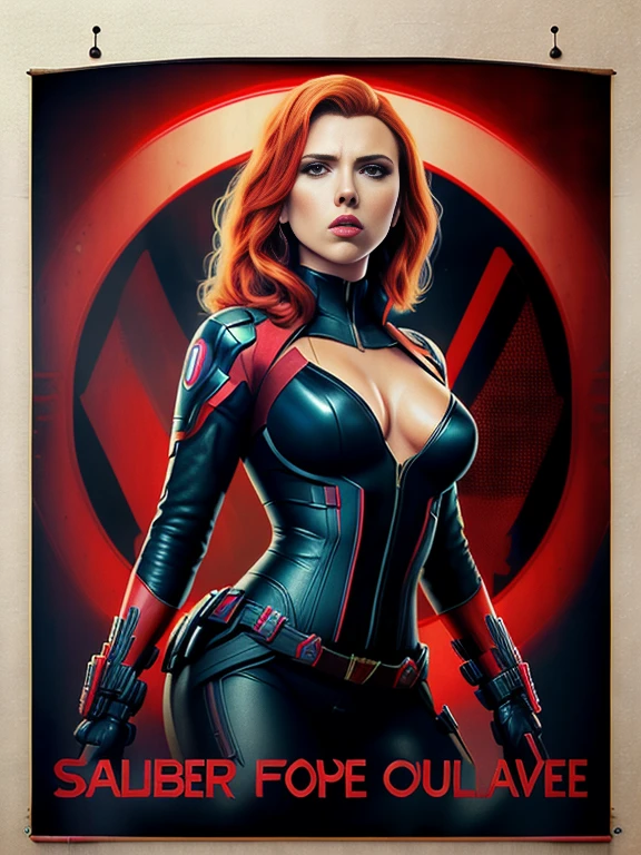 Scarlett Johansson as black widow, vhs effect, (poster:1.6), poster on wall, nostalgia, movie poster, portrait, close up, narrow waist, wide hips, Large breasts,
(skin texture), intricately detailed, fine details, hyperdetailed, raytracing, subsurface scattering, diffused soft lighting, shallow depth of field, by (Oliver Wetter)