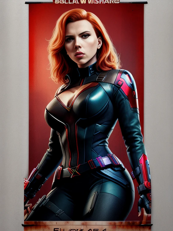 Scarlett Johansson as black widow, vhs effect, (poster:1.6), poster on wall, nostalgia, movie poster, portrait, close up, narrow waist, wide hips, Large breasts,
(skin texture), intricately detailed, fine details, hyperdetailed, raytracing, subsurface scattering, diffused soft lighting, shallow depth of field, by (Oliver Wetter)