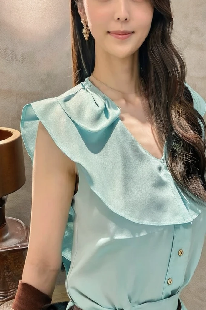 ((Highest quality)), ((masterpiece)), (detailed),Perfect Face,Japanese,Fair skin,Upper Body,Long Hair,Women's Ana Style,blouse,Mature Woman