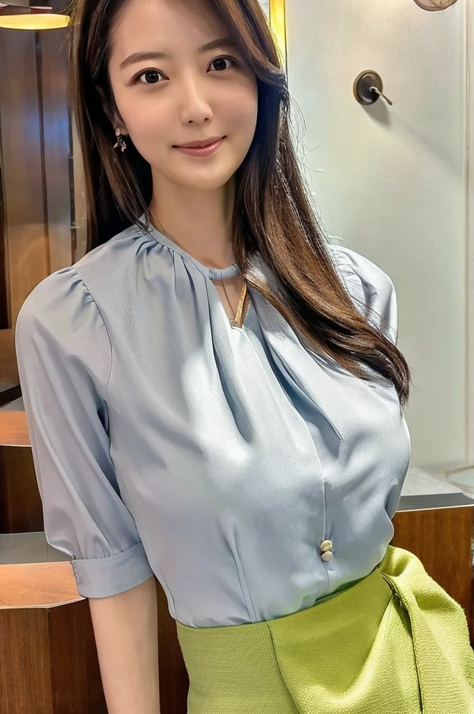 ((Highest quality)), ((masterpiece)), (detailed),Perfect Face,Japanese,Fair skin,Upper Body,Long Hair,Women's Ana Style,blouse,Mature Woman