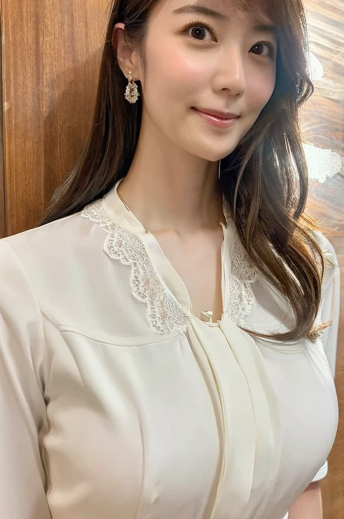 ((Highest quality)), ((masterpiece)), (detailed),Perfect Face,Japanese,Fair skin,Upper Body,Long Hair,Women's Ana Style,blouse,Mature Woman