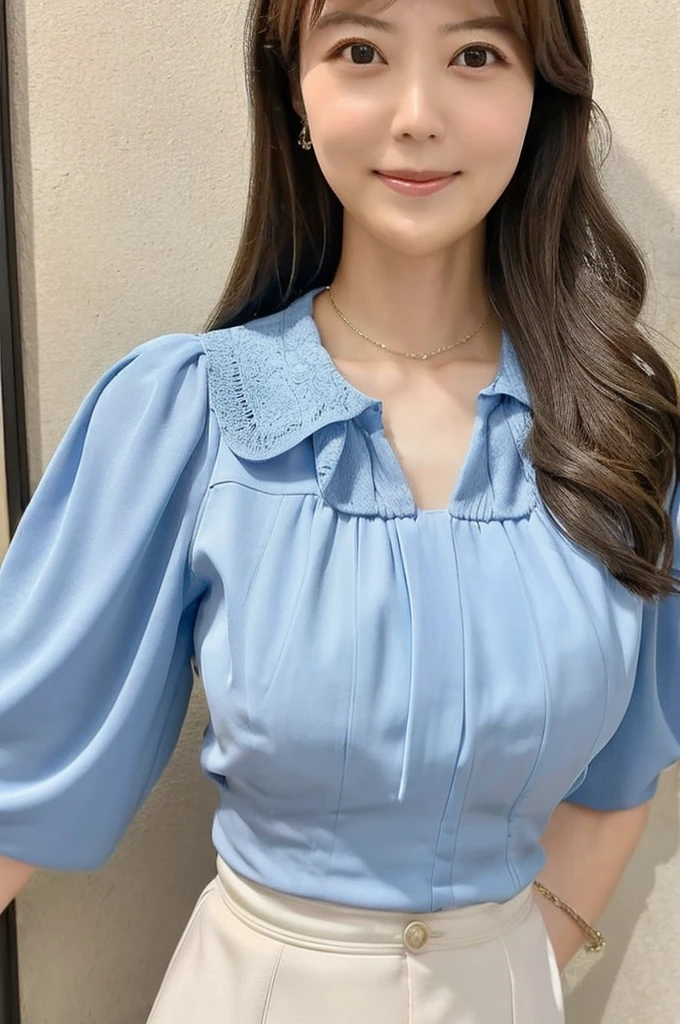 ((Highest quality)), ((masterpiece)), (detailed),Perfect Face,Japanese,Fair skin,Upper Body,Long Hair,Women's Ana Style,blouse,Mature Woman